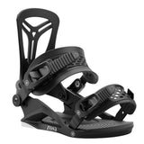 Union Women's Rosa Snowboard Bindings - Black bindings with a textured strap and a circular logo on the high-top strap buckle.