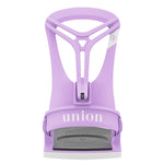 Union Women's Rosa Snowboard Bindings - A pair of snowboard bindings with a light purple color and white accents, featuring the word "Rosa" on them.