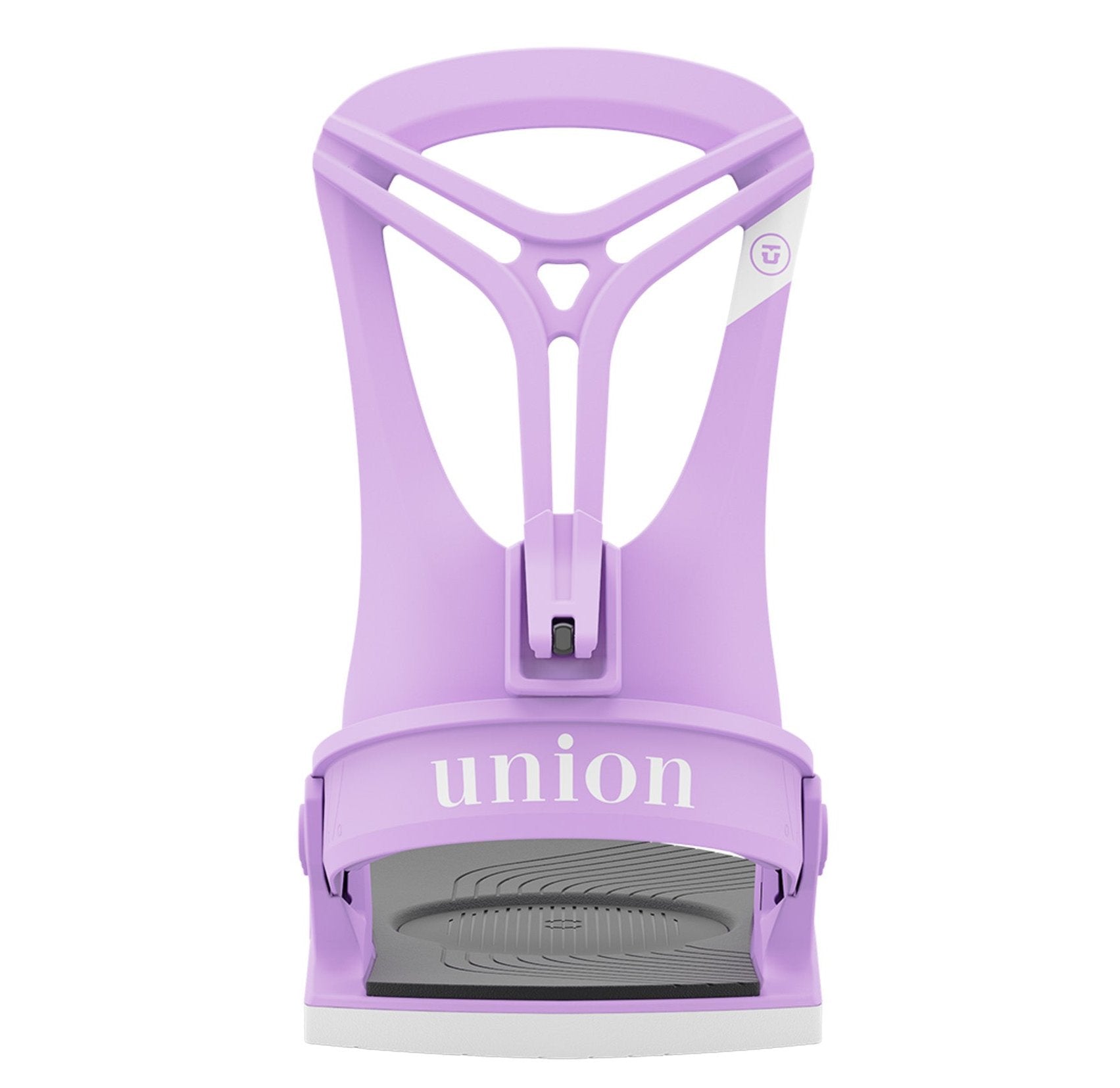 Union Women's Rosa Snowboard Bindings - A pair of snowboard bindings with a light purple color and white accents, featuring the word "Rosa" on them.