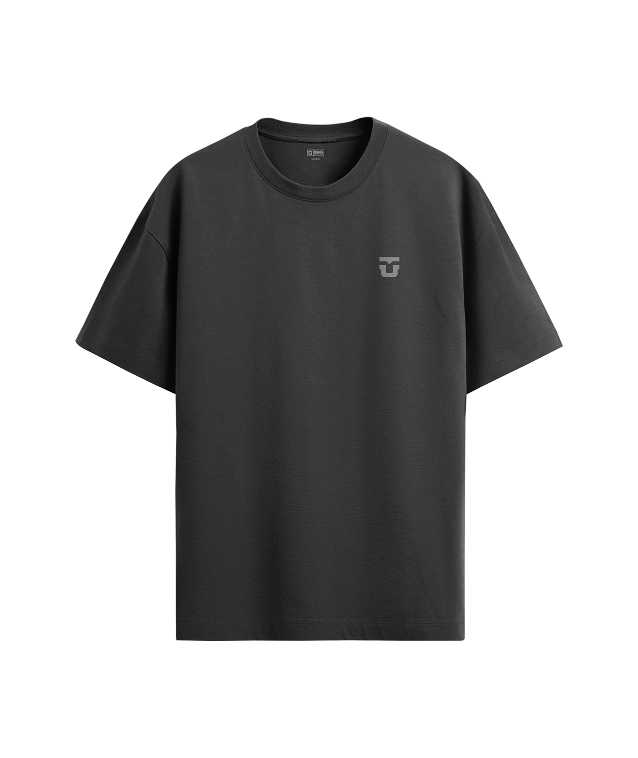 Men's black crew-neck short-sleeve tee with small front logo