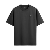 Men's black crew-neck short-sleeve tee with small front logo