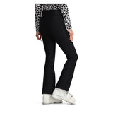 Obermeyer Women's Bond Softshell Pant 2025 - Black snow pants with a geometric pattern on the waistband and side pockets.