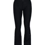 Black women's softshell ski pants, full front view with button closure