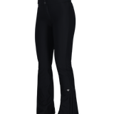 Black women's softshell ski pants, side view with small logo at lower leg