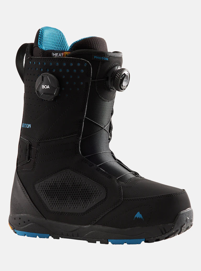 Burton Photon Boa Snowboard Boot 2025 - Black snowboard boots with blue accents and a textured rubber sole.