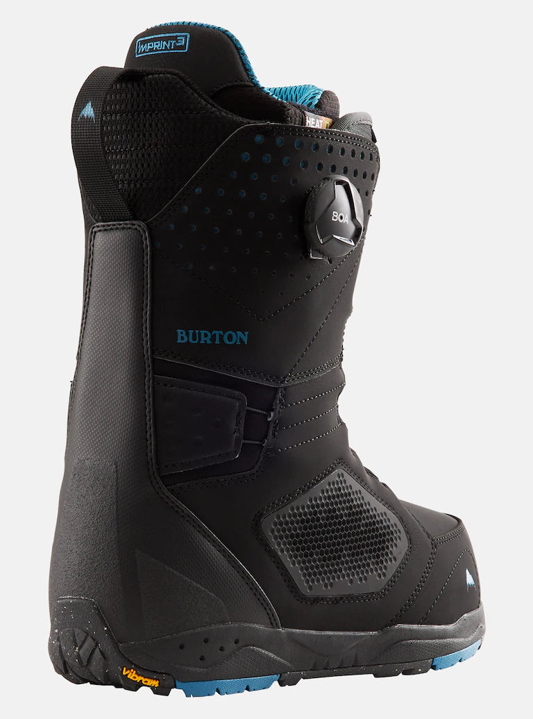 Burton Photon Boa Snowboard Boot 2025 - Black snowboard boots with blue accents and a textured pattern on the side.