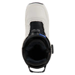 Burton Women's Limelight Boa Snowboard Boot 2025 - A white snowboard boot with a black strap and blue logo on top, viewed from above.