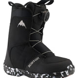 Burton Junior's Grom Boa Snowboard Boot 2025 - Black snowboard boots with white logo on side and black laces.