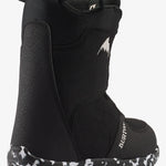Burton Junior's Grom Boa Snowboard Boot 2025 - Black snowboard boots with white logo on side and black laces.