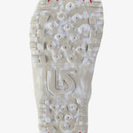 Burton Junior's Grom Boa Snowboard Boot 2025 - A white snowboard boot with a red logo on the side and a black strap.