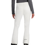 Obermeyer Women's Hillary Stretch Pant 2025 - A pair of white snow pants with a subtle black logo on the left leg.