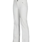Obermeyer Women's Hillary Stretch Pant 2025 - A pair of white ski pants with a black button on the waistband, featuring a subtle diagonal stripe pattern.