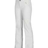 Obermeyer Women's Hillary Stretch Pant 2025 - A pair of white ski pants with a black button on the waistband, featuring a subtle diagonal stripe pattern.