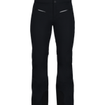 Black insulated ski pants with snap-button waistband and front hand pockets