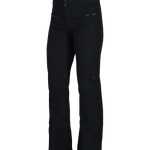 Black insulated ski pants with front panel details and ankle side zipper