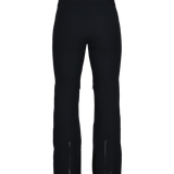 Black insulated ski pants with straight leg cut and side ankle zippers