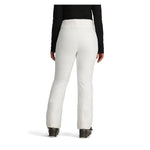 Obermeyer Women's Bliss Insulated Pant 2025 - A pair of white insulated ski pants with a zippered pocket on the side and a small logo patch near the left hip.