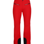 Obermeyer Women's Bliss Insulated Pant 2025 - A pair of red ski pants with black accents and a zippered pocket on the side.