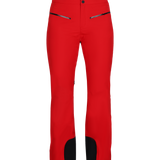 Obermeyer Women's Bliss Insulated Pant 2025 - A pair of red ski pants with black accents and a zippered pocket on the side.