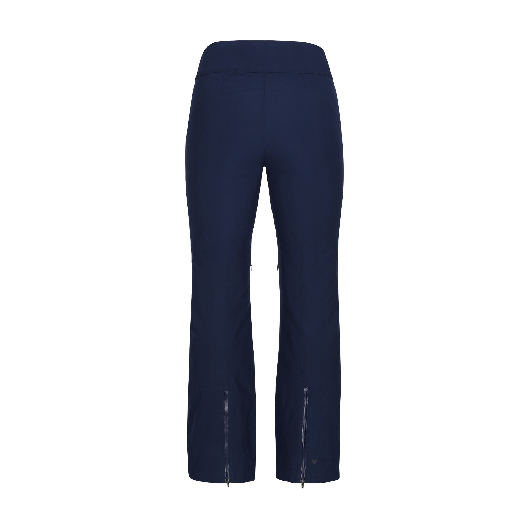 Obermeyer Women's Bliss Insulated Pant 2025 - Dark blue insulated ski pants with a subtle pattern of thin white stripes on the side seams and black zippers at the ankles.
