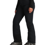 Obermeyer Women's Malta Insulated Pant 2025 - Black snow pants with a zippered pocket on the side of the leg and adjustable Velcro straps at the waist.