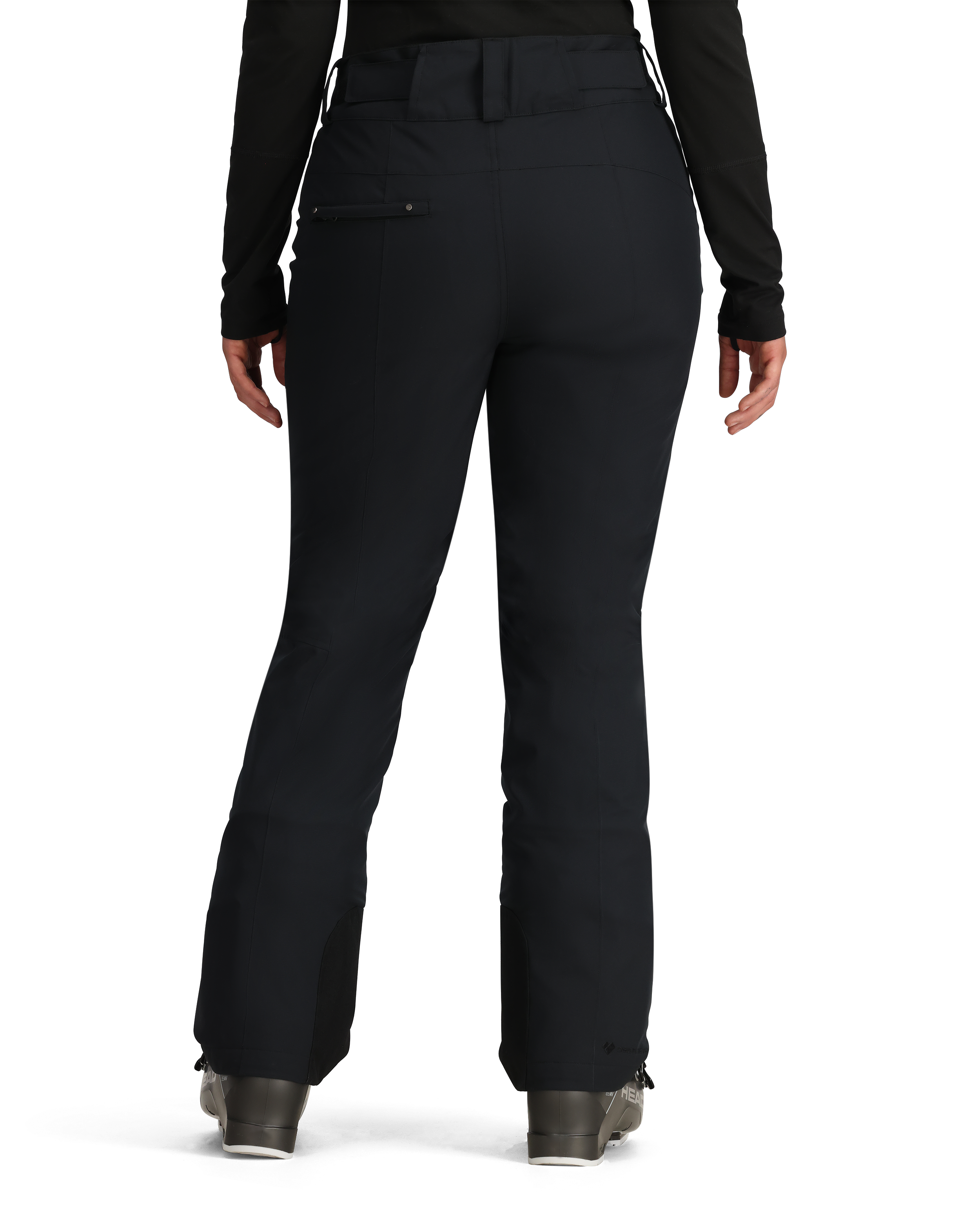 Obermeyer Women's Malta Insulated Pant 2025 - Black snow pants with zippered pockets and adjustable cuffs.