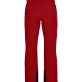 Obermeyer Women's Malta Insulated Pant 2025 - A pair of red ski pants with a black logo on the left leg and a small pocket on the right hip.
