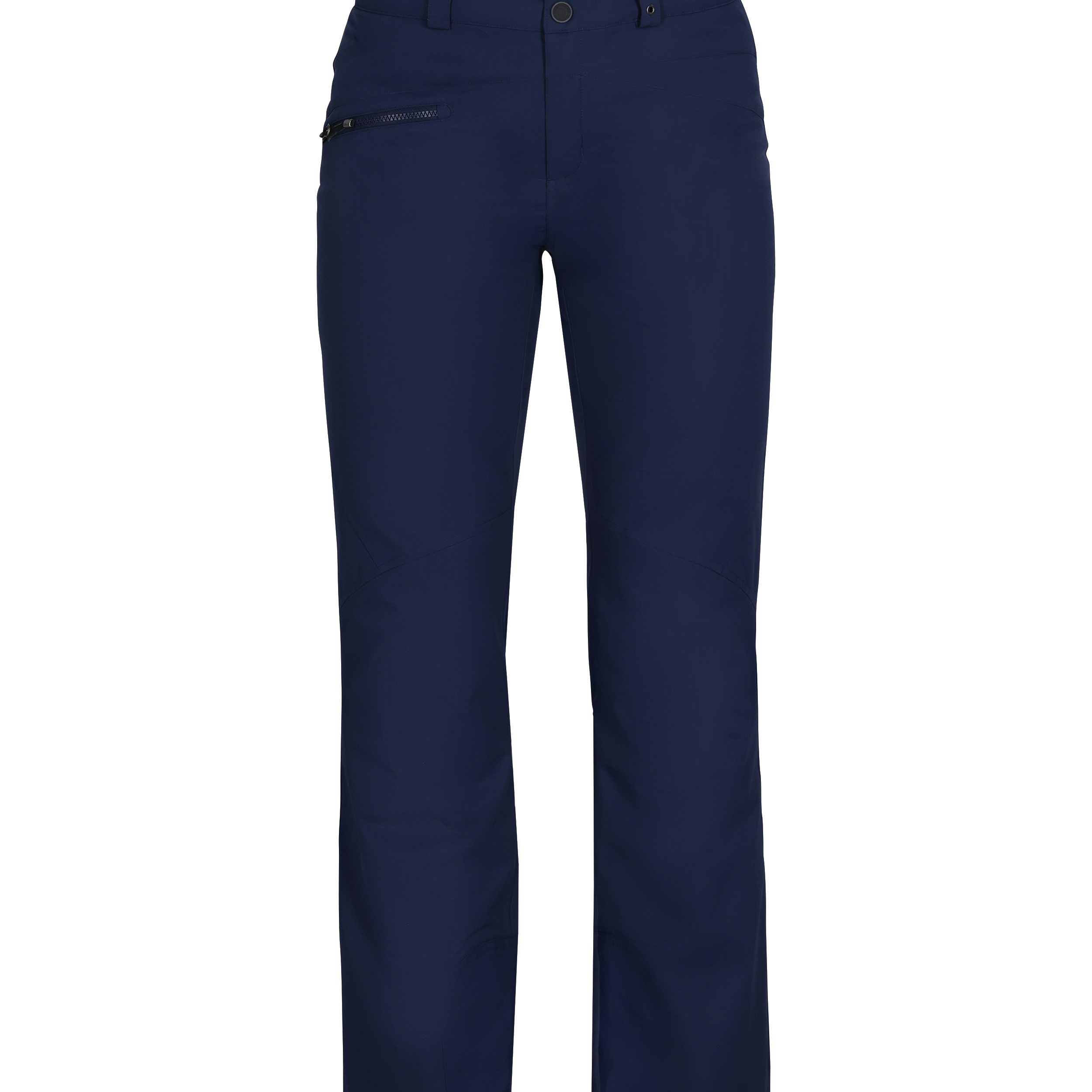 Obermeyer Women's Malta Insulated Pant 2025 - Dark blue insulated ski pants with zippered pockets and a belt loop on the waistband.