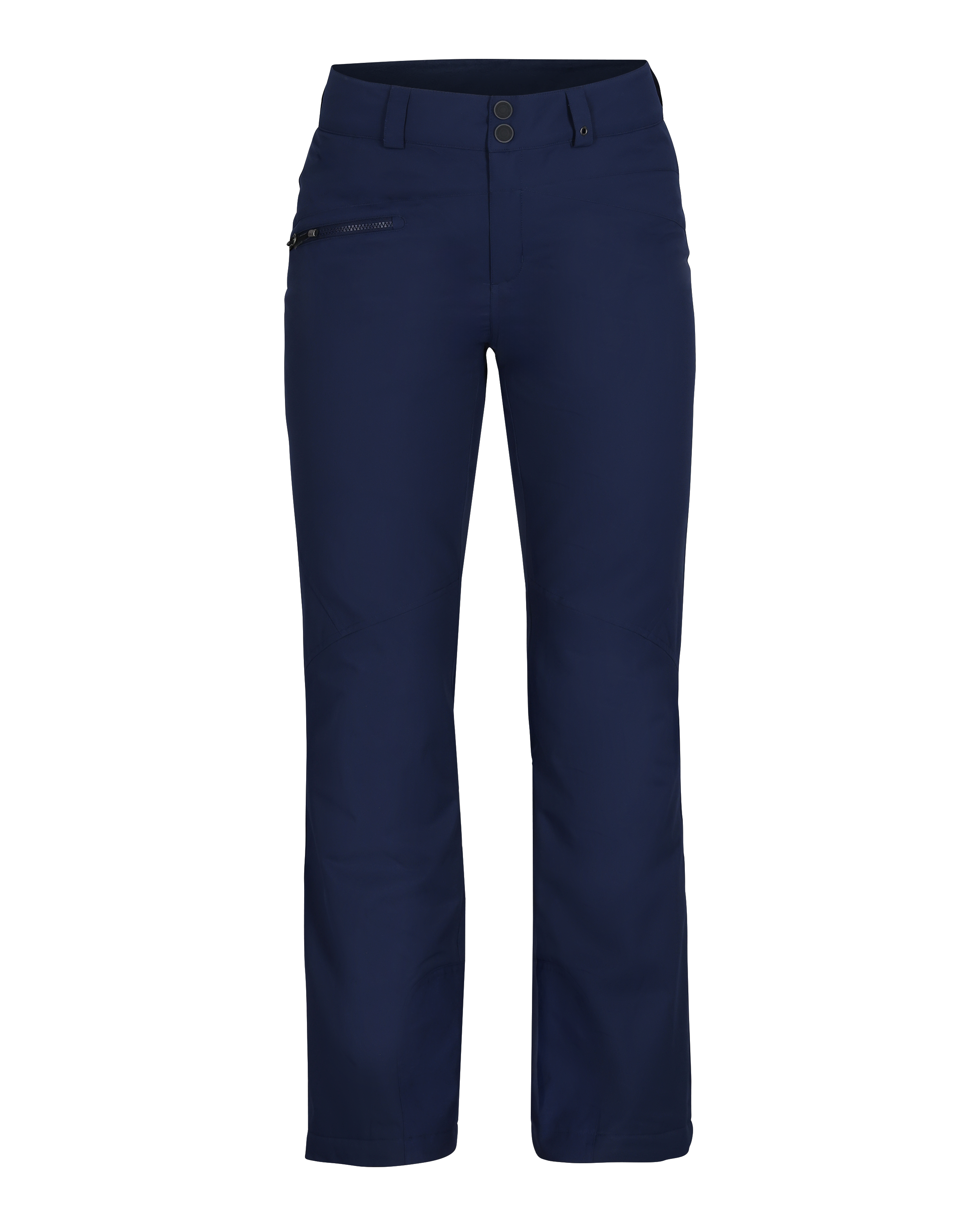 Obermeyer Women's Malta Insulated Pant 2025 - Dark blue insulated ski pants with zippered pockets and a belt loop on the waistband.