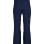Obermeyer Women's Malta Insulated Pant 2025 - Dark blue snow pants with a zippered pocket on the right thigh and adjustable cuffs at the bottom.