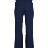 Obermeyer Women's Malta Insulated Pant 2025 - Dark blue snow pants with a zippered pocket on the right thigh and adjustable cuffs at the bottom.