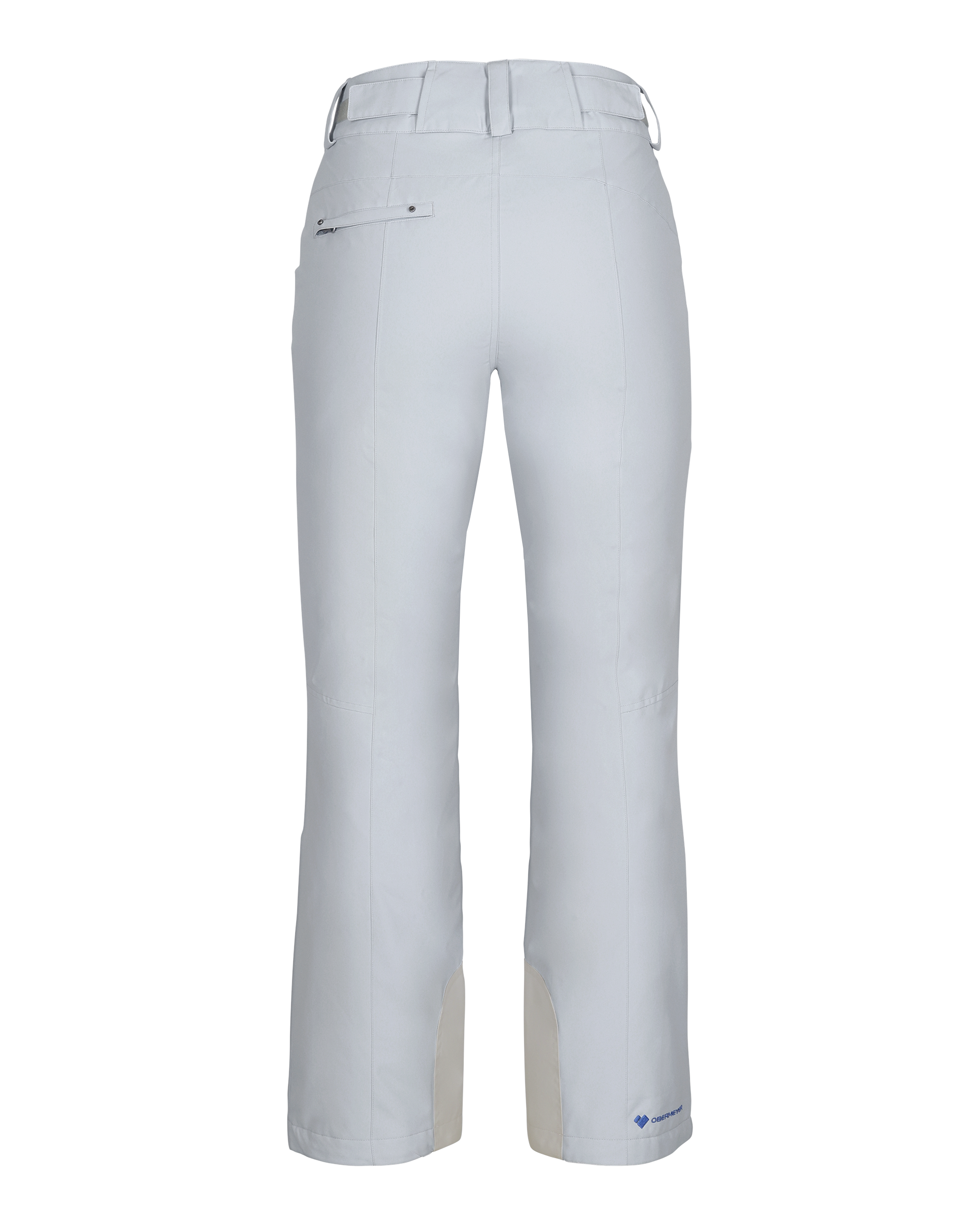Obermeyer Women's Malta Insulated Pant 2025 - A pair of white snow pants with a zippered pocket on the back.