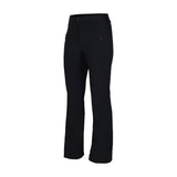 Obermeyer Women's Cloud Nine Insulated Pant 2025 - Black insulated ski pants with a zippered pocket on the right thigh and a small zipper pull.