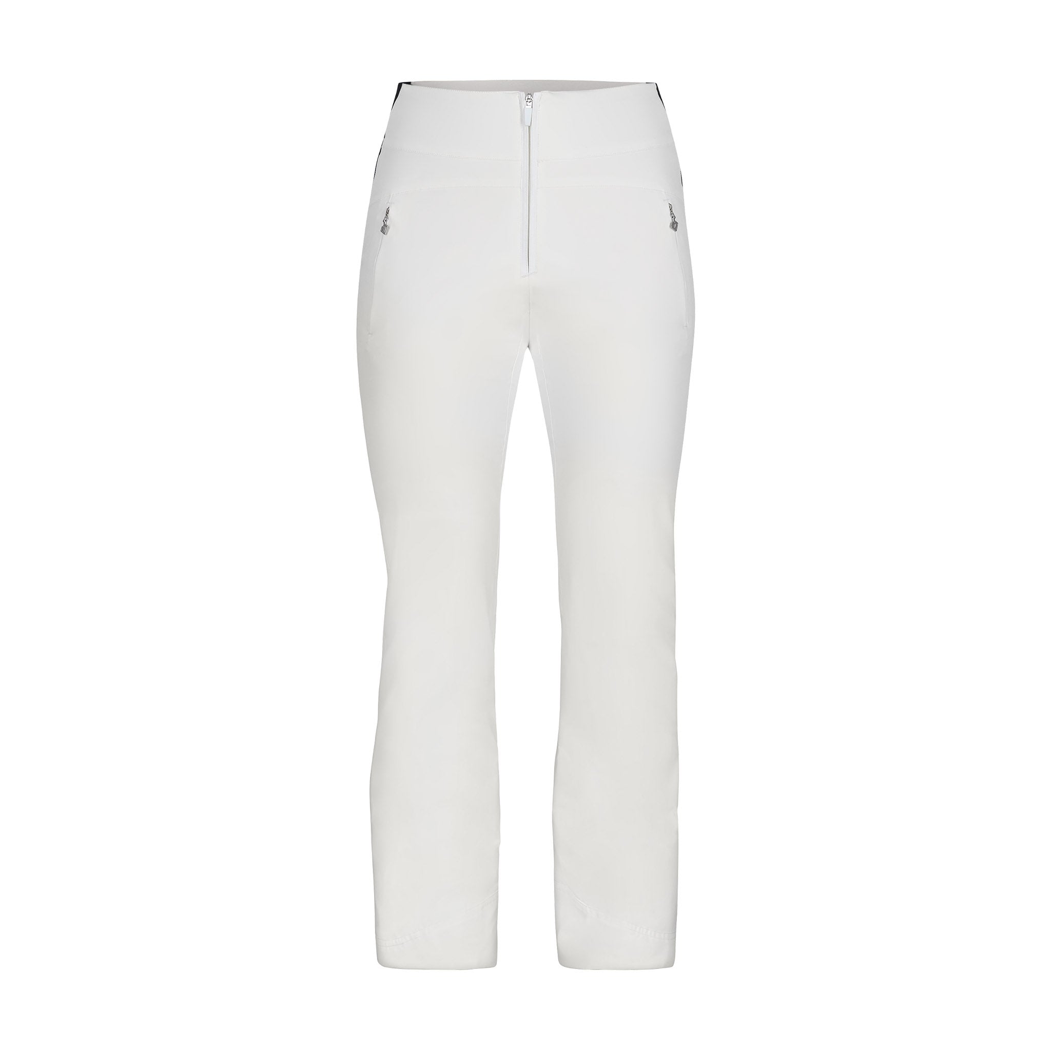 Obermeyer Women's Cloud Nine Insulated Pant 2025 - White insulated ski pants with a zipper fly and two zippered pockets on the sides.
