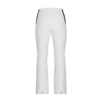 Obermeyer Women's Cloud Nine Insulated Pant 2025 - A pair of white ski pants with a black stripe down the side, featuring a zippered pocket on the back.