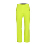 Obermeyer Women's Cloud Nine Insulated Pant 2025 - A pair of bright yellow ski pants with zippered pockets and a black zipper at the top.
