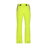 Obermeyer Women's Cloud Nine Insulated Pant 2025 - A pair of bright yellow ski pants with black accents on the side seams and a zippered pocket at the back.