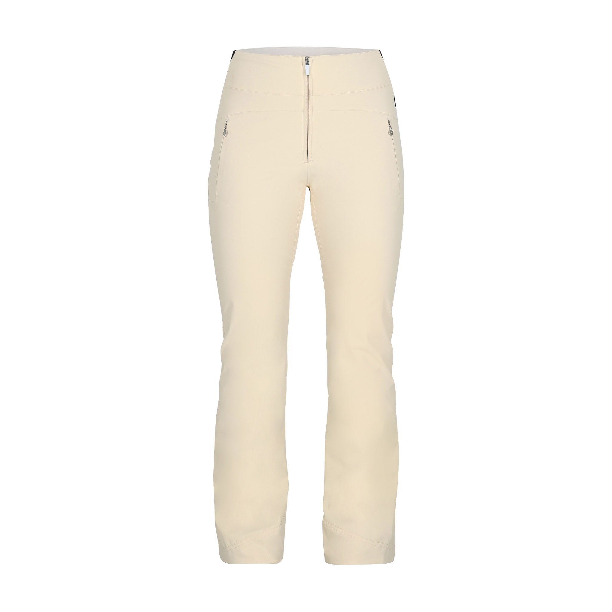 Obermeyer Women's Cloud Nine Insulated Pant 2025 - Beige snow pants with a zipper fly and two zippered pockets on the side.