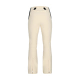 Obermeyer Women's Cloud Nine Insulated Pant 2025 - A pair of cream-colored snow pants with black trim and a zippered pocket on the side.