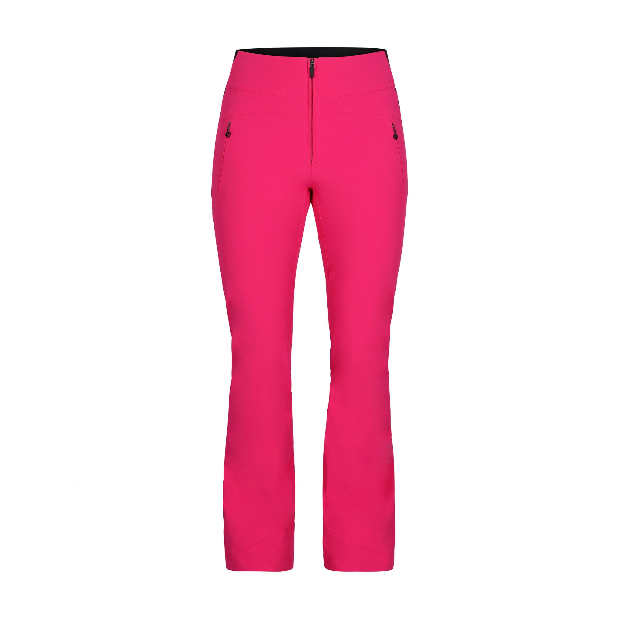 Obermeyer Women's Cloud Nine Insulated Pant 2025 - A pair of bright pink ski pants with zippered pockets and a black zipper down the front.