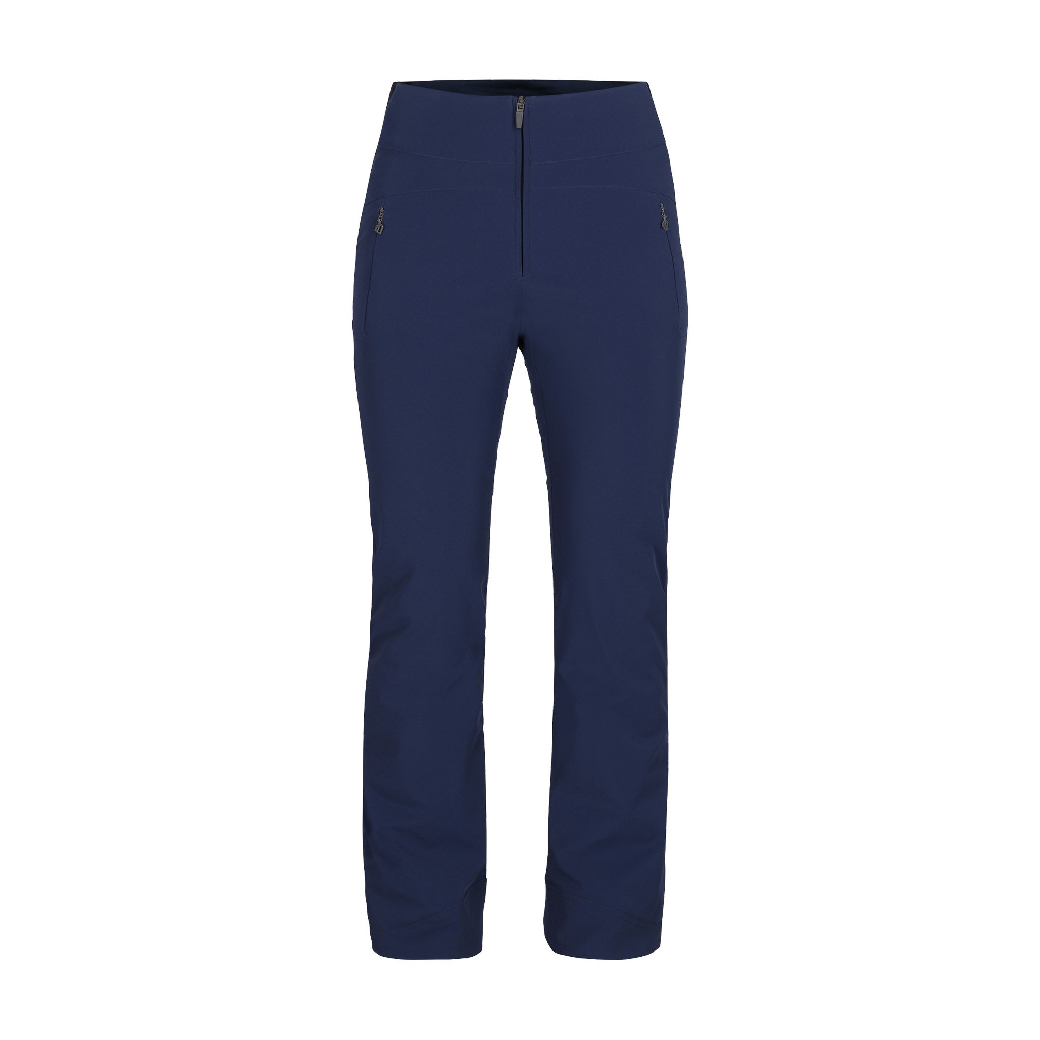 Obermeyer Women's Cloud Nine Insulated Pant 2025 - A pair of navy blue insulated ski pants with zippered pockets and a black zipper on the back.