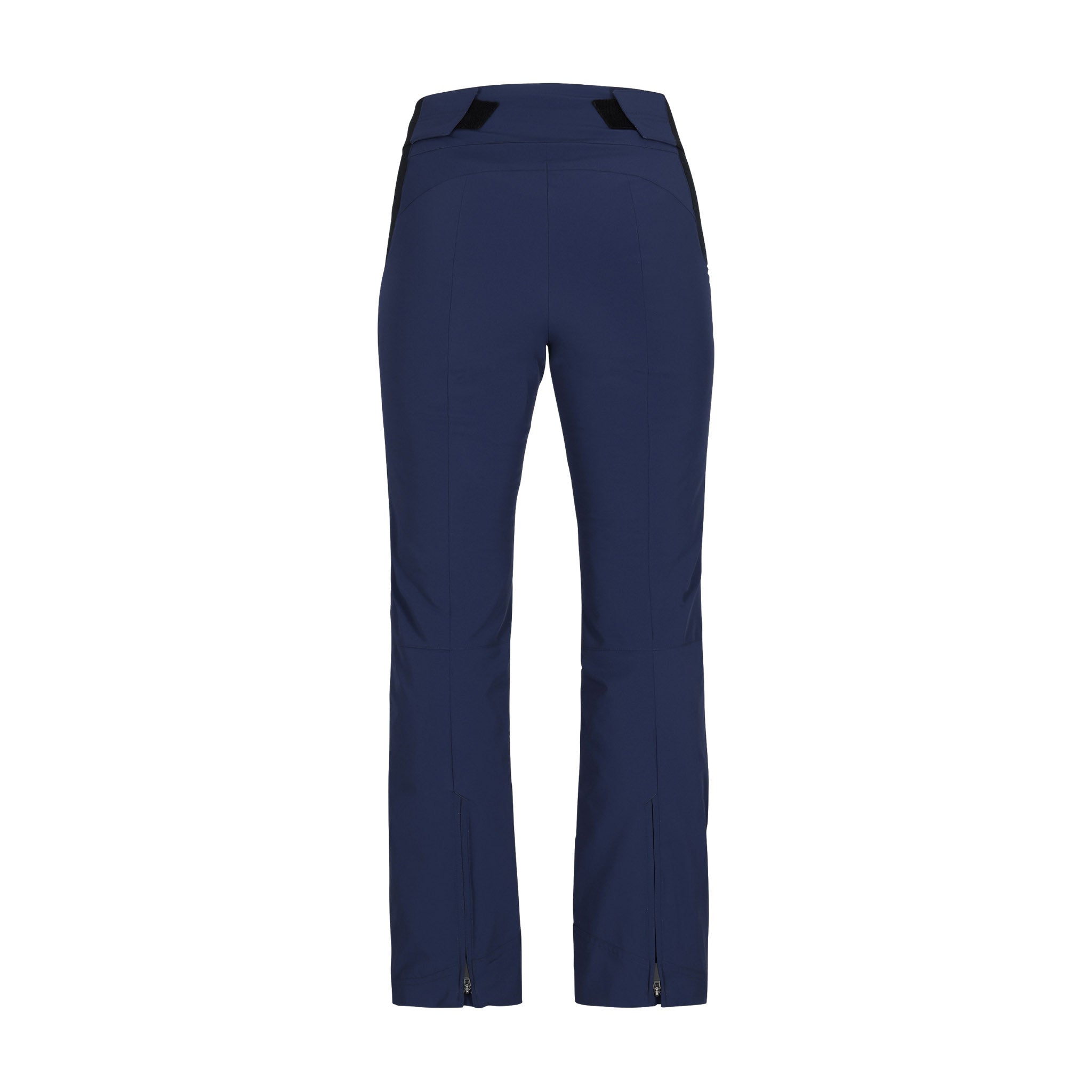 Obermeyer Women's Cloud Nine Insulated Pant 2025 - A pair of navy blue ski pants with black accents and a zippered pocket on the side.