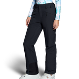 Black insulated ski pants with side pockets and angled leg shape