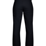 Black insulated ski pants, back view with two rear pockets and straight legs