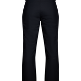 Black insulated ski pants, back view with two rear pockets and straight legs
