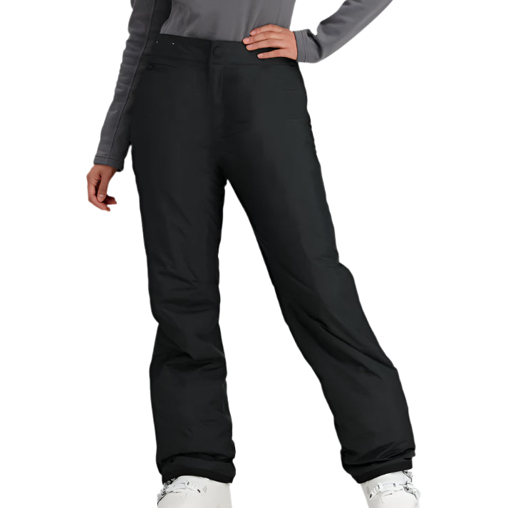 Obermeyer Women's Sugarbush Insulated Pant 2025 - Black insulated ski pants with a subtle snowflake pattern on the left leg.