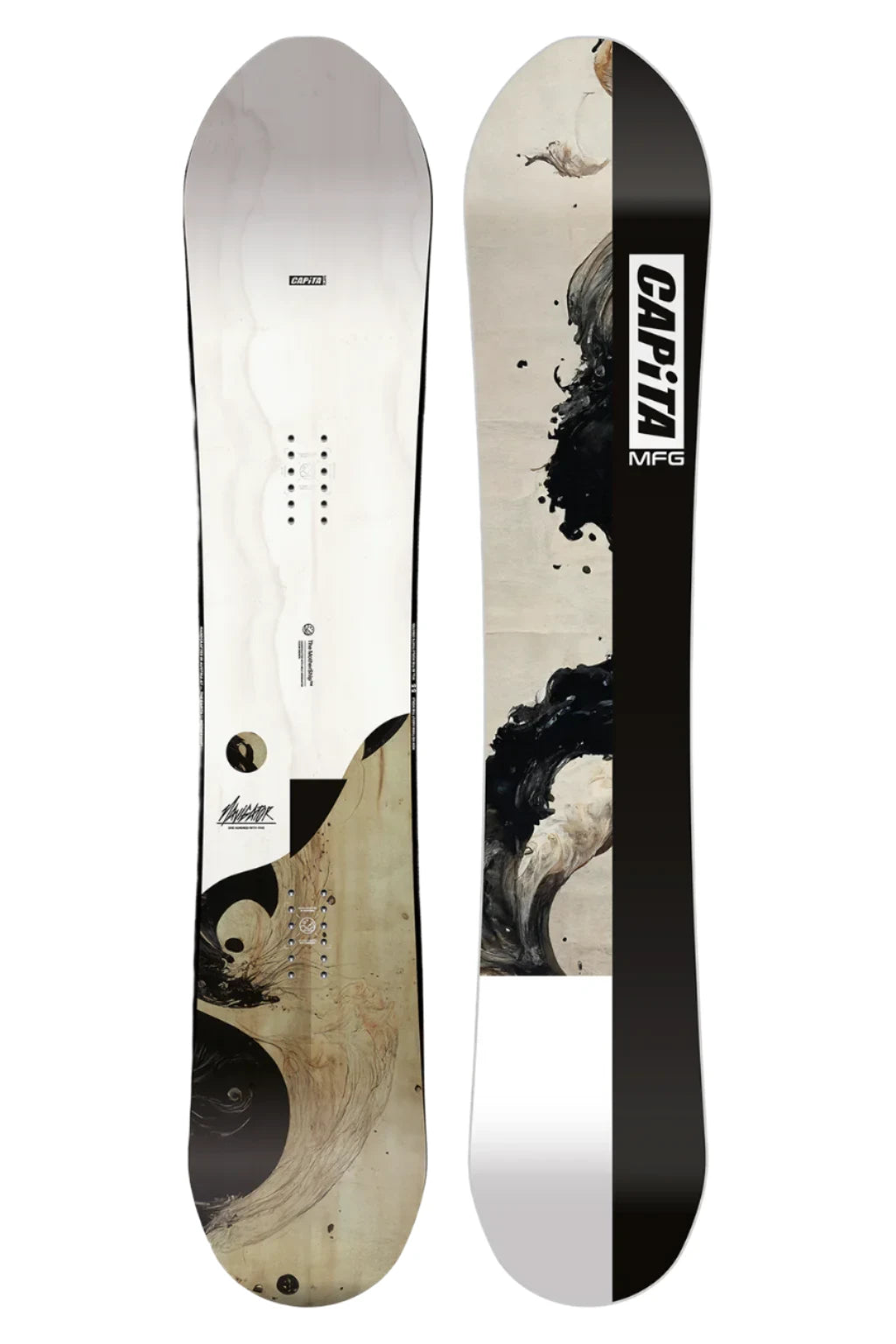 CAPiTA The Navigator Snowboard 2025 - A white snowboard with a black logo and text on top, featuring a wavy line design in light gray.
