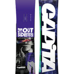 CAPITA THE OUTSIDERS SNOWBOARD 2025 - A purple snowboard with a white logo and various graphics, including "THE OUTSIDERS" in large letters.
