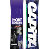 CAPITA THE OUTSIDERS SNOWBOARD 2025 - A purple snowboard with a white logo and various graphics, including "THE OUTSIDERS" in large letters.