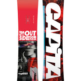 CAPiTA The Outsiders Snowboard 2025 - A red snowboard with a white logo and text on top, featuring a black-and-white image of a woman's face in the center.